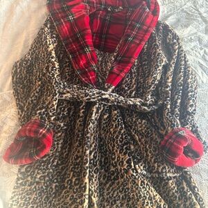 Cynthia Rowley Red Plaid and Leopard Print Robe